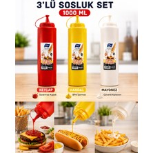 BURADABULDUN Titiz 3 Lü 1000 ml Sos Şişesi Seti Sızdırmaz Kapaklı Sarı Kırmızı