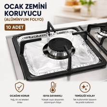 BURADABULDUN 10 Adet Alüminyum Folyo Ocak Zemini Koruyucu -Yağ Sıçrama Önleyici, Isıya Dayanıklı, Tek Kullanımlık, 20,5 x 20,5 cm