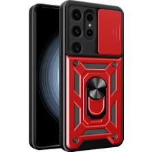 Datatek Newface Samsung Galaxy S24 Ultra Kılıf Pars Lens Yüzüklü Silikon - Kırmızı