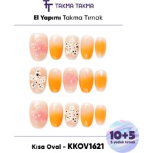 Takma Takma KKOV1621 Kısa Oval 15'li Tekrar Kullanılabilir El Yapımı Protez Takma Tırnak - Renkli-XS