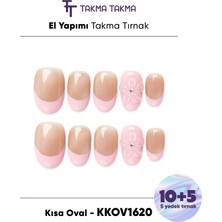 Takma Takma KKOV1620 Kısa Oval 15'li Tekrar Kullanılabilir El Yapımı Protez Takma Tırnak - Renkli-S