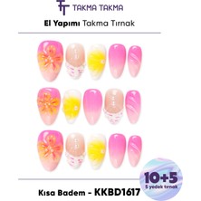 Takma Takma KKBD1617 Kısa Badem 15'li Tekrar Kullanılabilir El Yapımı Protez Takma Tırnak - Renkli-M