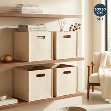 Homing Krem Renkli Çok Amaçlı Keçe Organizer Dolap İçi Düzenleyici 4'lü Sepet Seti 30 x 30 cm