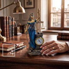 İki Yedi Konsept Themis Figürlü Adalet Tanrıçası Biblo Masa Saati 26 cm Şık Hukuk Bürosu Avukat Hakim Savcı Hediyesi