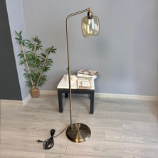 Bamyum Pearl Kısa Boylu Bal Rengi Cam Eskitme Kısa Düz Gövde Lambader Modern Metal Zemin Lambası