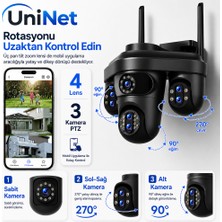 Uninet 4 Kameralı 3 Kamerası 355 Derece Dönebilen Biri Sabit Olan Wifi Güvenlik Sistemi – Gece Görüşü, Çift Yönlü Ses ve Uzaktan Izleme Özellikli Ip Ptz Kamera