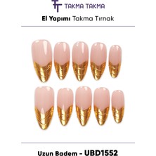 Takma Takma 10'lu Ten Uzun Badem UBD1552 Tekrar Kullanılabilir El Yapımı Protez Takma Tırnak - Ten Rengi-XS