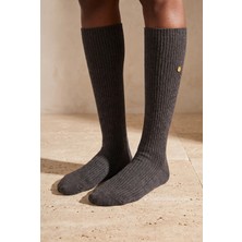 Bony Socks Kadın Fitilli Dizaltı Çorap Gri Melanj