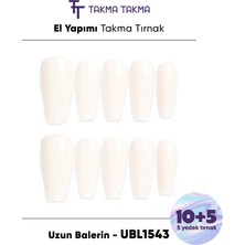 Takma Takma 15'li Krem Uzun Balerin UBL1543 Tekrar Kullanılabilir El Yapımı Protez Takma Tırnak - Krem-M