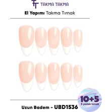 Takma Takma 15'li Ten Uzun Badem UBDK1536FK Tekrar Kullanılabilir El Yapımı Protez Takma Tırnak - Ten Rengi-L