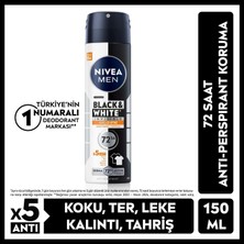 Nivea Men MEN Erkek Sprey Deodorant Black&White Invisible Güçlü Etki 150ml, 72 Saat Terleme Karşıtı, Alkolsüz