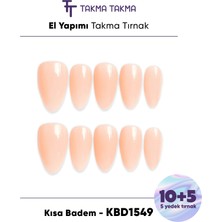 Takma Takma 15'li Ten Rengi Kısa Badem KBD1549 Tekrar Kullanılabilir El Yapımı Protez Takma Tırnak - Ten Rengi-L