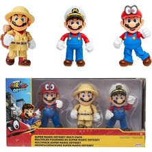 Scntoys Süper Mario Odyssey 3'lü Paket Aksiyon Figürleri - Kaptan Mario, Explorer Mario ve Mario ile Cappy