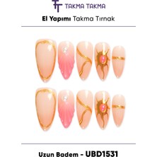 Takma Takma 10'lu Ten Uzun Badem UBD1531 Tekrar Kullanılabilir El Yapımı Protez Takma Tırnak - Ten Rengi-XS