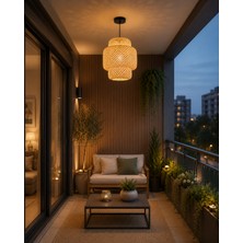 Dolunay Avize Doğal Hasır Görünümlü 3 Katlı Modern Sarkıt Avize – Balkon, Salon ve Mutfak Uyumlu