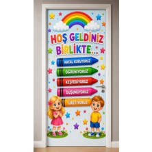 Promisebackdrop2 190X75CM Lastikli Kapı Süsü, Kumaş Kapı Giydirme, Okuluna Hoş Geldin, Sınıf Kapısı, Okul Etkinlik Kapı Süsü