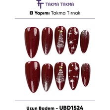 Takma Takma 10'lu Bordo Uzun Badem UBD1524 Tekrar Kullanılabilir El Yapımı Protez Takma Tırnak - Bordo-L