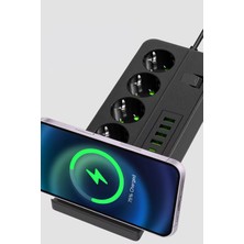 MMctech Magsafe Şarj Özellikli Akım Korumalı Çoklu Priz 4 Priz 4 USB 2type-C Girişli Akım Korumalı Priz