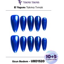 Takma Takma 15'li Mavi Uzun Badem UBD1520 Tekrar Kullanılabilir El Yapımı Protez Takma Tırnak - Mavi-XS