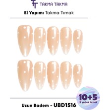 Takma Takma 15'li Ten Uzun Badem UBD1516 Tekrar Kullanılabilir El Yapımı Protez Takma Tırnak - Ten Rengi-L