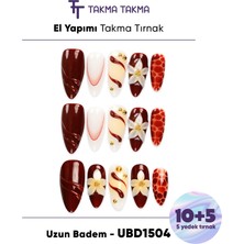 Takma Takma 15'li Bordo Badem UBD1504 Tekrar Kullanılabilir El Yapımı Protez Takma Tırnak - Bordo-L