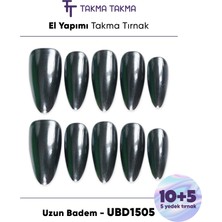 Takma Takma 15'li Siyah Uzun Badem UBD1505 Tekrar Kullanılabilir El Yapımı Protez Takma Tırnak - Gümüş-M