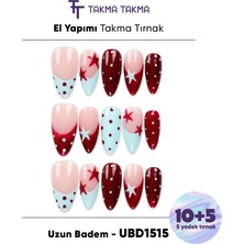 Takma Takma 15'li Renkli Uzun Badem UBD1515 Tekrar Kullanılabilir El Yapımı Protez Takma Tırnak - Renkli-L