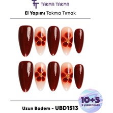 Takma Takma 15'li Kahverengi Uzun Badem UBD1513 Tekrar Kullanılabilir El Yapımı Protez Takma Tırnak - Kahverengi-XS