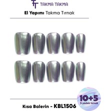 Takma Takma 10'lu Gümüş Kısa Balerin KBL1506 Tekrar Kullanılabilir El Yapımı Protez Takma Tırnak - Gümüş-M