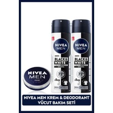 Nivea MEN Erkek Nemlendirici Vücut Bakım Kremi ve Sprey Deodorant Black&White Invisible Original 150ml, X2 Adet