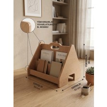 4 Bölmeli Mdf Çocuk Kitaplığı Montessori ( Geniş Kitap Alanı )