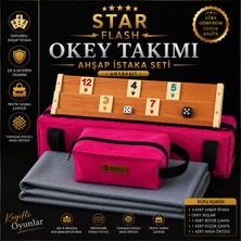 Mady Aksesuar Okey Takım Çantası Fusia, Gri Oyun Masası Örtüsü, Ahşap Okey Takımı Seti
