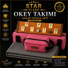 Mady Aksesuar Okey Takım Çantası Pembe, Gri Oyun Masası Örtüsü, Ahşap Okey Takımı Seti