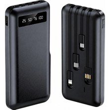 20.000 Mah Dijital Ekranlı Powerbank Yüksek Performanslı 4 Çıkışlı Dahili Kablolu Taşınabilir Batarya