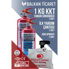 Balkan Ticaret 1kg Mutfak Yangın Tüpü 2 Adet Askı Aparatı Ilkyardım Seti Ruhsata Uygun 4 Yıllık Tse Hyb Ce Belgeli