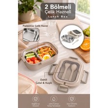 GENC DIJITAL BASKI Paslanmaz Çelik Yemek Kabı Çatal Bıçaklı Bölmeli Saklama Kutusu