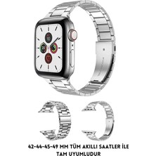 My Best Store Gümüş Renkli 45 mm Çelik Akıllı Saat Kordonu, Baklalı Tasarım ve Metal Bağlantı Uçları