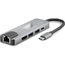İlkyaz Fashion Type-C 3.0 Hub Pd Hdmı 4K 30Hz Lan 100M 5 Port 5 Gbps Gri HDX7831