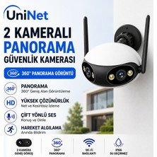 Uninet Panoramik 5mp Çift Kameralı Wifi Dış Mekân Güvenlik Kamerası – 180 Derece Iki Lensli Panoramik Görüş, Renkli Gece Görüşü ve Çift Yönlü Ses