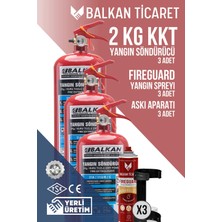 Balkan Ticaret Araç Muayene Yangın Tüpü 2kg 3 Adet Askı Aparatı Fireguard Yangın Spreyi Ruhsata Uygun 4 Yıllık
