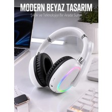 İlkyaz Fashion Kablosuz Bluetooth Mikrofonlu Beyaz Kulaklık  Rgb Işıklı
