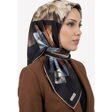 Hadiora Kadın Siyah Kahverengi Soyut Desenli Kristal Eşarp