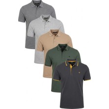 Buratti Pamuklu Regular Fit Düğmeli Polo Yaka 5'li Paket T Shirt Erkek T Shirt 590211827S5