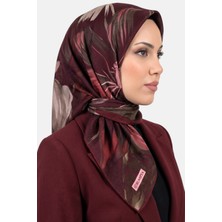 Hadiora Kadın Bordo Yaprak Desen Organik Pamuk Soft Eşarp