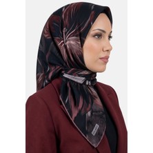 Hadiora Kadın Siyah Gül Kurusu Yaprak Desen Organik Pamuk Soft Eşarp