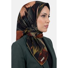 Hadiora Kadın Siyah Yeşil Yaprak Desen Organik Pamuk Soft Eşarp