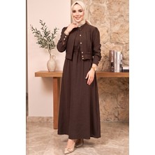 Hadiora Kahverengi Ceketli Takım Modern Kesim Tesettür Elbise