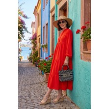 Lela Modest Regular Fit Dik Yaka Uzun Elbise Bayan Elbise 611EL545