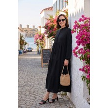 Lela Modest Regular Fit Dik Yaka Uzun Elbise Bayan Elbise 611EL545