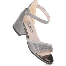 Kiko Kids Elos Platin Çizgili Kız Çocuk 4 Cm Topuklu Sandalet Ayakkabı Şık Tasarım